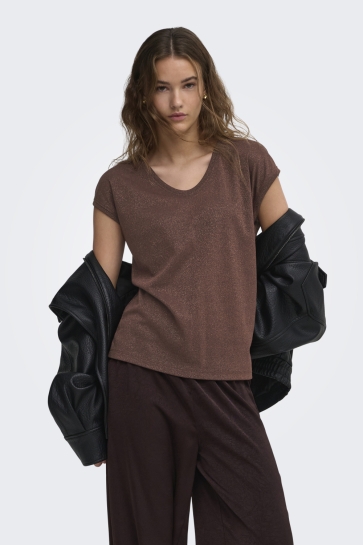 Only onlsilvery s/s v neck lurex top jrs Bruin