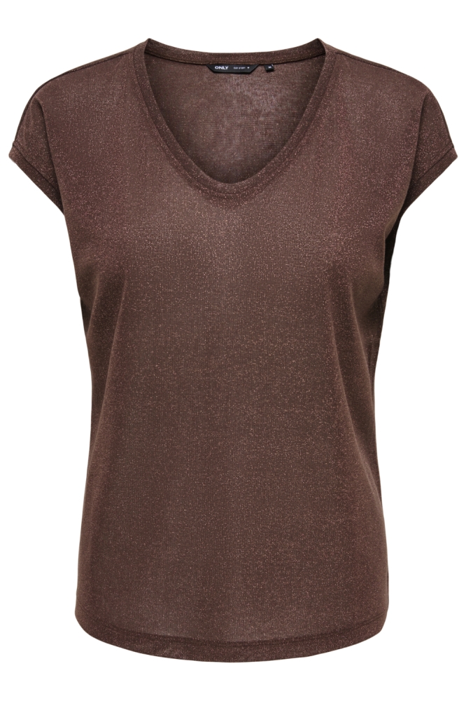 Only bruine dames t-shirt | Vooraanzicht