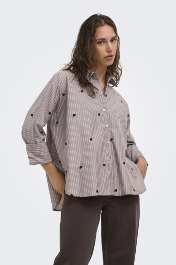Only Blouse ONLNEW LINA GRACE STR EMB SHIRT NOO 15344336 Coffee Bean/STRIPE W. COFFEE BEAN H