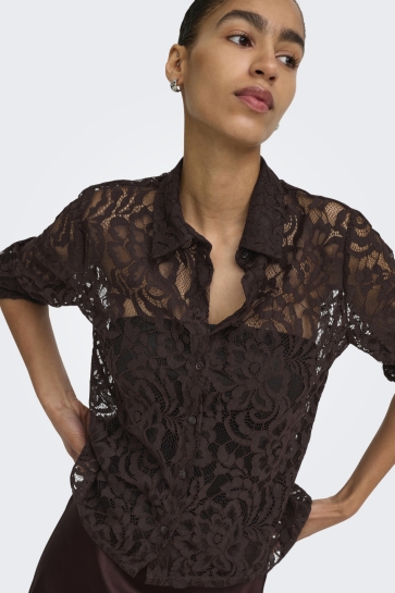 Only Blouse ONLBIRUN L/S LACE SHIRT WVN 15380416 Black Coffee