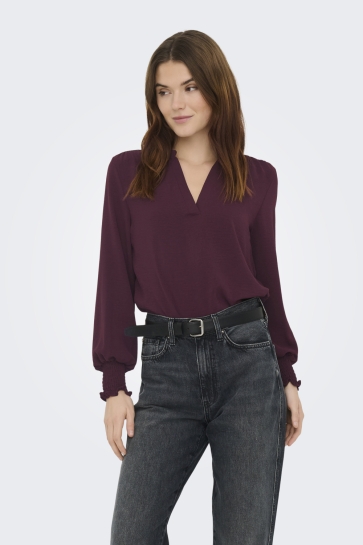 Only Blouse ONLMETTE V-NECK LS SMOCK TOP NOOS W 15284309 Decadent Chocolate