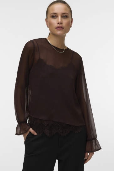 Vero Moda vmlalie ls lace top wvn Bruin