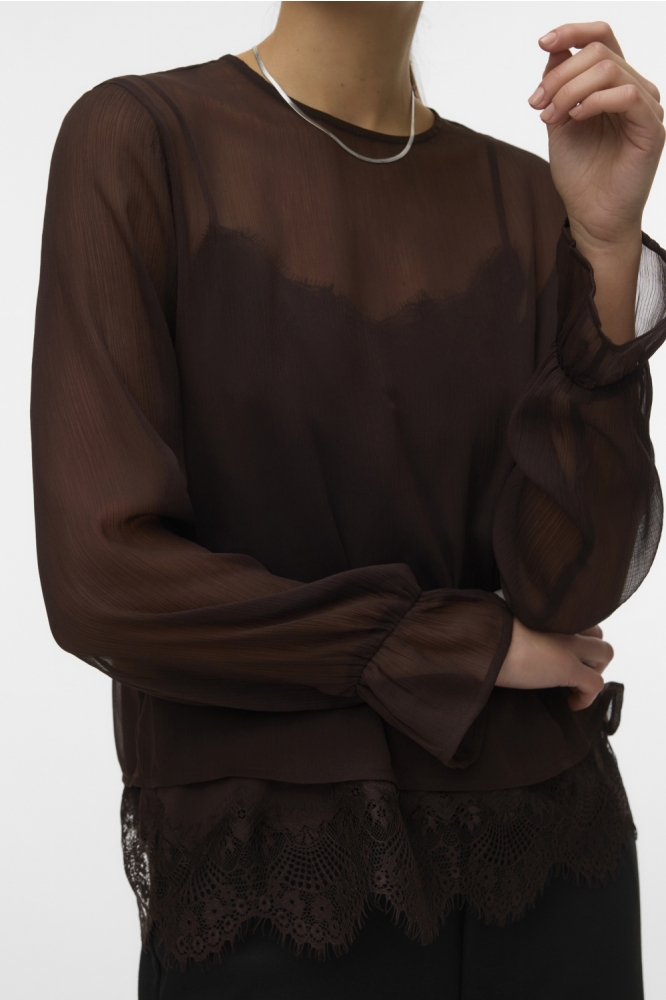 Vero Moda bruine dames blouse | Close up