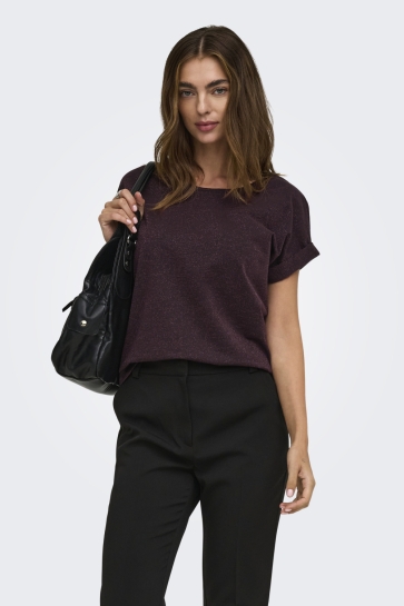 Only T-shirt ONLMOSTER GLITTER S/S TOP NOOS JRS 15356991 Fudge/TONE IN TONE LUREX