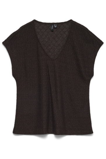 Vero Moda Top VMMARA S/S V-NECK TOP JRS BTQ 10351025 CHOCOLATE TORTE/DTM LUREX