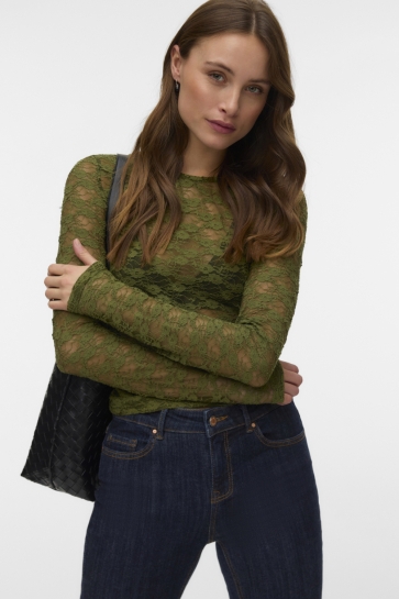 Vero Moda Top VMBONITA LS O-NECK TOP JRS 10351517 Sphagnum/ SOLID