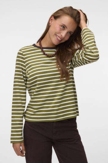 Vero Moda vmbopha ls o-neck contrast top jrs Groen