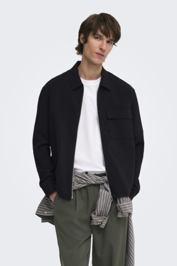 Only & Sons Overhemd ONSWILL REG 0292 ZIP OVERSHIRT FRML 22038673 Jet Black