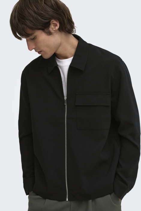 Only & Sons zwarte heren overhemd | Model vooraanzicht