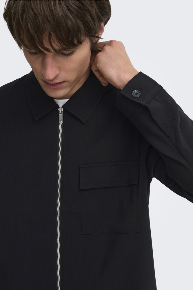 Only & Sons zwarte heren overhemd | Close up