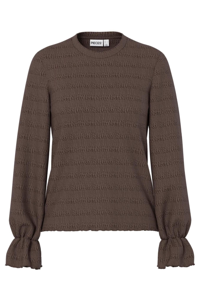 Pieces bruine dames t-shirt | Vooraanzicht