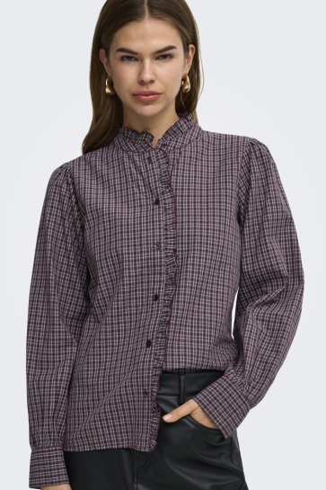 Only Blouse ONLFENNA L/S CHECK SHIRT WVN 15375346 Winetasting/GREY/ WHITE CHECK