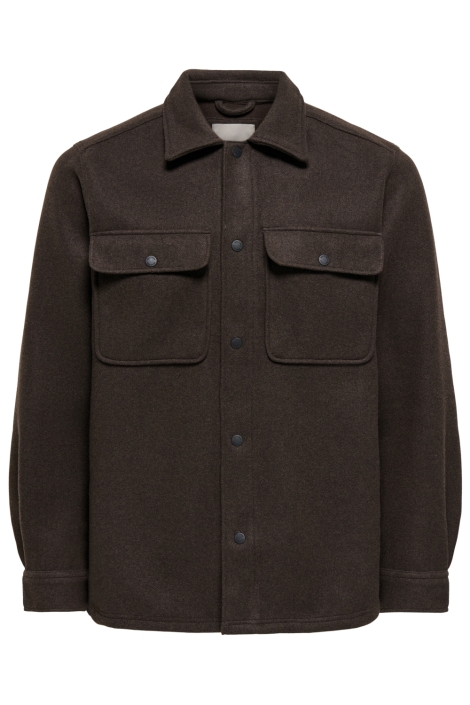 Only & Sons bruine heren overhemd | Vooraanzicht