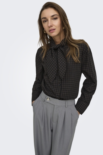 Only Blouse ONLMAYA CHECK BOW SHIRT WVN EX 15388182 Black Checks Grey