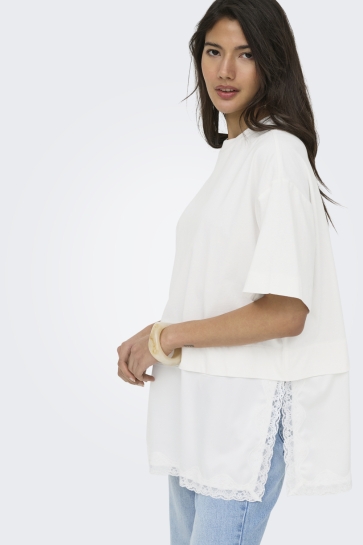 Only onlmexa s/s tee lace top wvn Wit