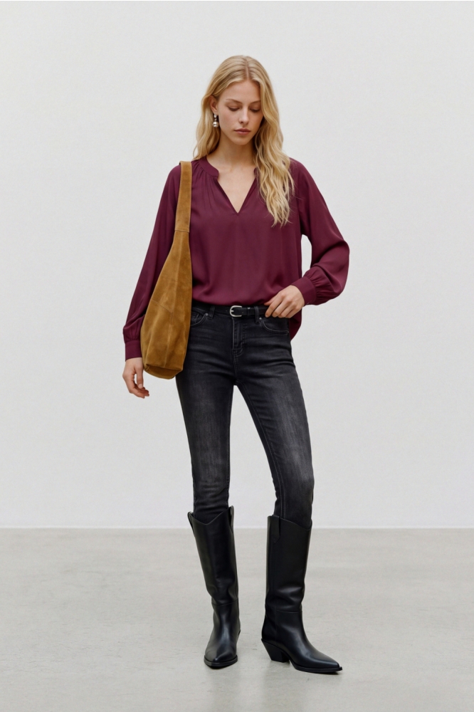 Vero Moda bordeaux dames blouse | Model vooraanzicht