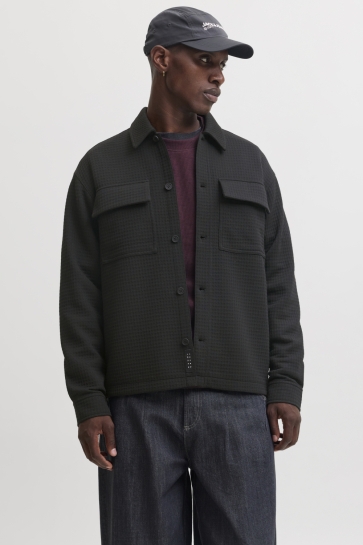 Jack & Jones Overhemd JCOFUSION JERSEY WAFFLE OVERSHIRT 12300901 BLack