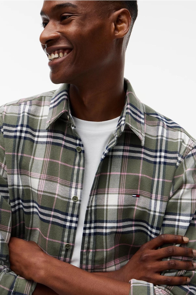 Tommy Jeans groene heren overhemd | Close up
