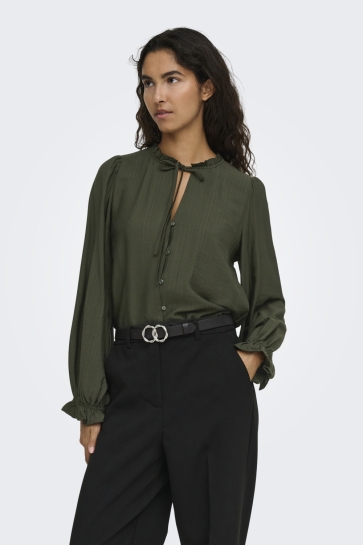Jacqueline de Yong jdyvenus l/s v-neck string shirt wv Groen