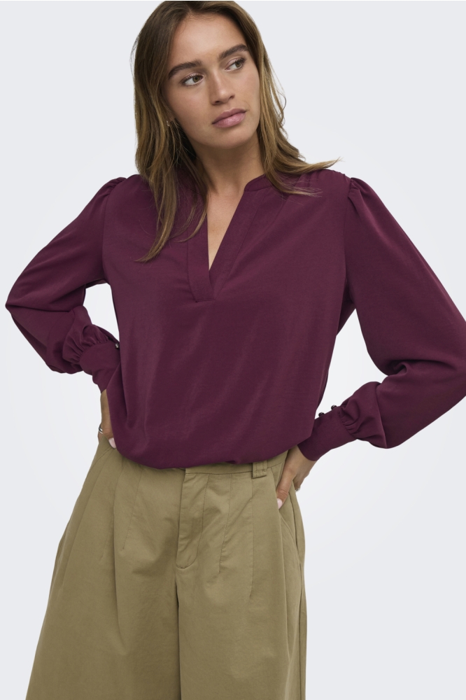 Jacqueline de Yong bordeaux dames blouse | Model vooraanzicht