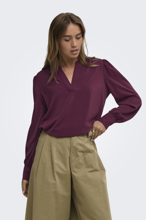 Jacqueline de Yong bordeaux dames blouse | Model vooraanzicht