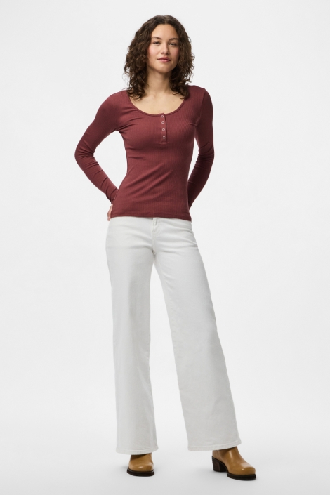 Pieces cognac dames t-shirt | Model vooraanzicht