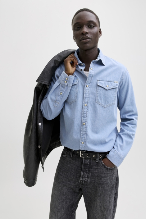 Jack & Jones blauwe heren blouse | Model vooraanzicht