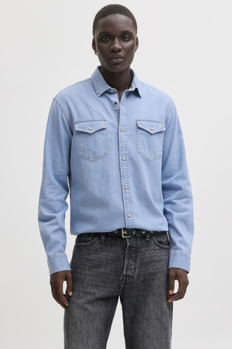 Jack & Jones blauwe heren blouse | Model vooraanzicht