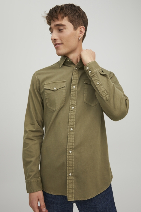Jack & Jones groene heren blouse | Model vooraanzicht