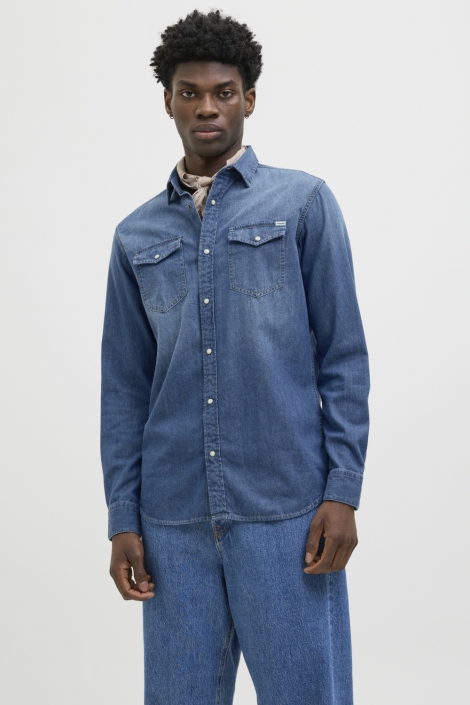 Jack & Jones blauwe heren blouse | Model vooraanzicht