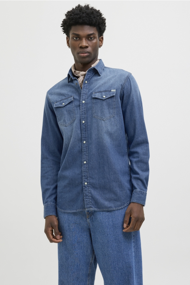 Jack & Jones blauwe heren blouse | Model vooraanzicht