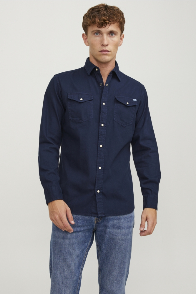 Jack & Jones blauwe heren blouse | Model vooraanzicht