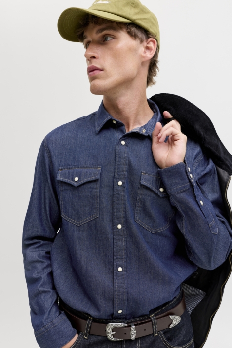 Jack & Jones blauwe heren blouse | Model vooraanzicht