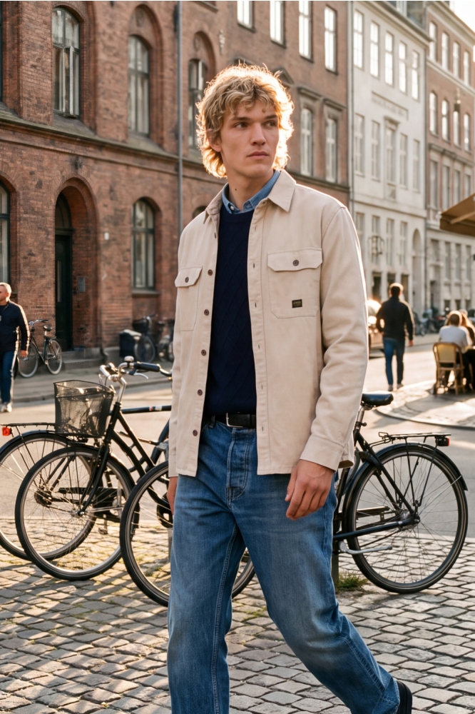 Jack & Jones taupe heren overhemd | Sfeerbeeld, In situatie