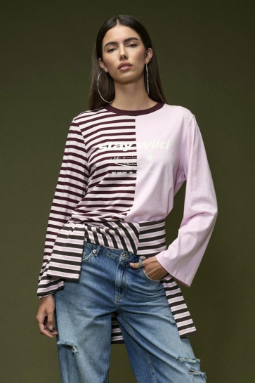 Only T-shirt ONLAVA L/S HALF STRIPED T-SHIRT JRS 15397922 Chalk Pink/WINDSOR WINE STRIPES/ CD
