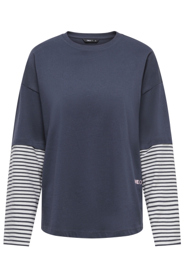 Only T-shirt ONLLANA L/S LAYERED STRIPE T-SHIRT 15397935 Navy Blazer/CD STRIPES / ROSA TEXT