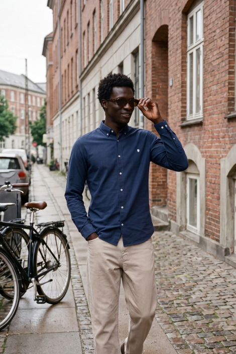 Jack & Jones blauwe heren overhemd | Sfeerbeeld, In situatie