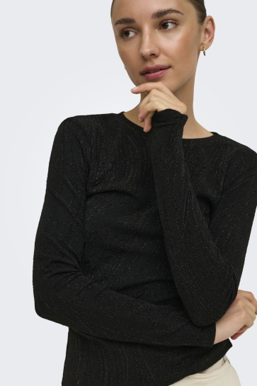 Jacqueline de Yong T-shirt JDYKIWI L/S O NECK TOP JRS DIA 15383008 Black/GLITTER