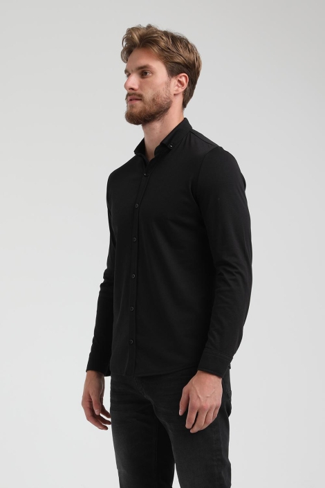 Gabbiano zwarte heren overhemd | Model zijaanzicht