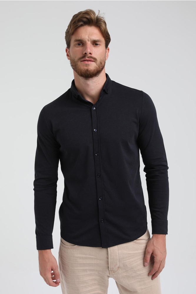 Gabbiano blauwe heren overhemd | Model vooraanzicht