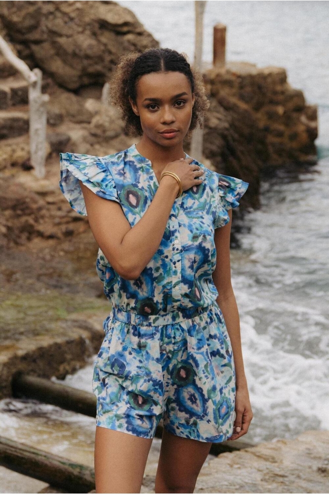 Garcia blauwe dames blouse | Sfeerbeeld, In situatie