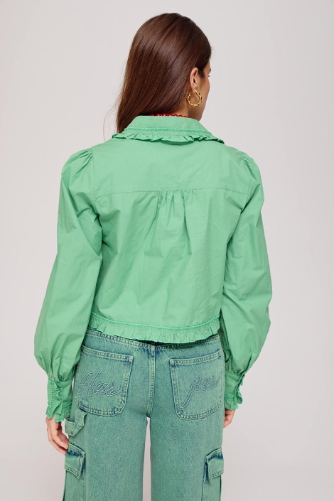 Harper & Yve groene dames blouse | Model achteraanzicht