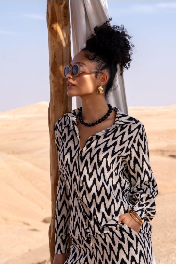 Geisha Blouse ZIGZAG BLOUSE 53163 70 Black/Off white