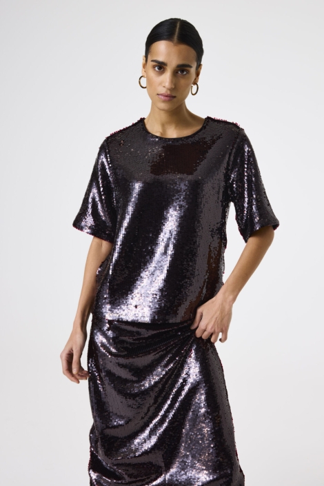 Garcia bordeaux dames t-shirt | Model vooraanzicht