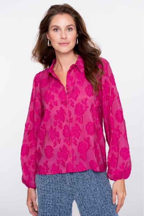 Geisha roze dames blouse | Model vooraanzicht