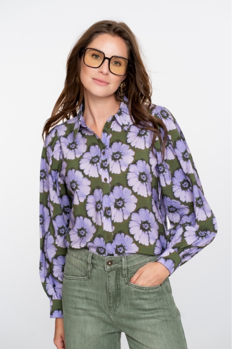 Geisha paarse dames blouse | Model vooraanzicht