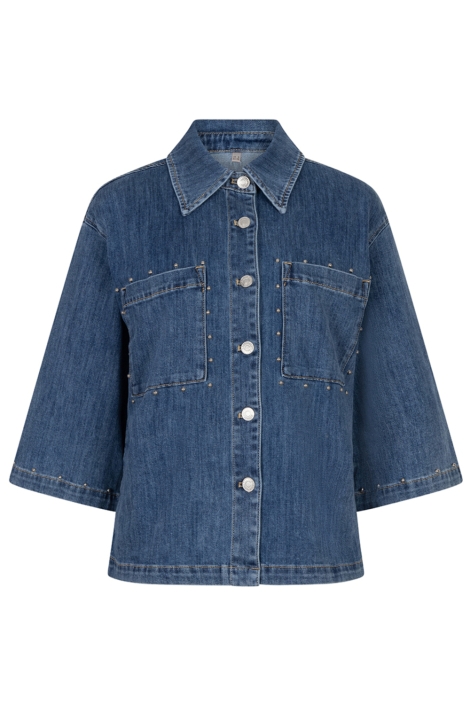 EsQualo blauwe dames blouse | Vooraanzicht