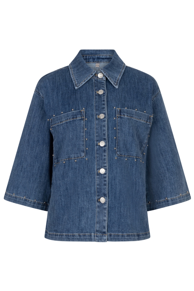 EsQualo blauwe dames blouse | Vooraanzicht