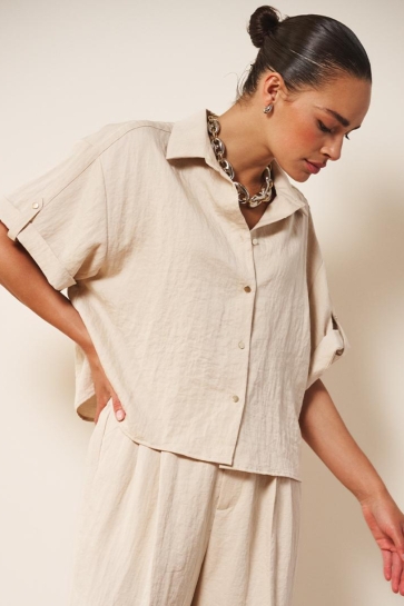 EsQualo Blouse BLOUSE FINE CRINKLE SP26 10039 168 light sand