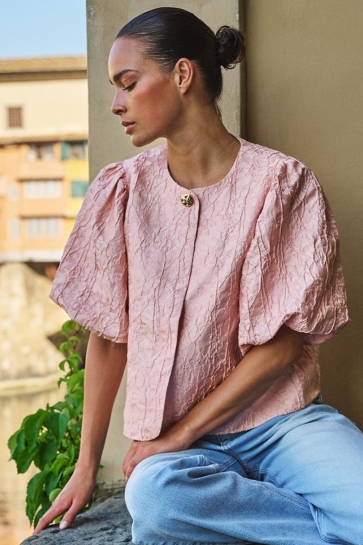 EsQualo Blouse TOP BALLOON JACQUARD SP26 28025 426 faded rose